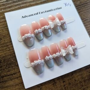 Pink & Silver Kids Press-On Nail Set with 3D Bows